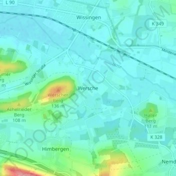 Carte topographique Wersche, altitude, relief