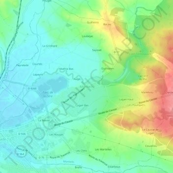 Carte topographique Monteils, altitude, relief