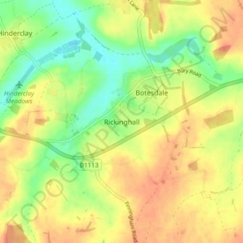Carte topographique Rickinghall, altitude, relief