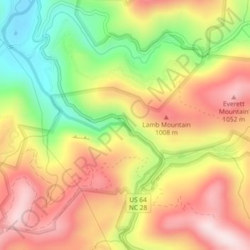 Carte topographique Cullasaja Falls, altitude, relief