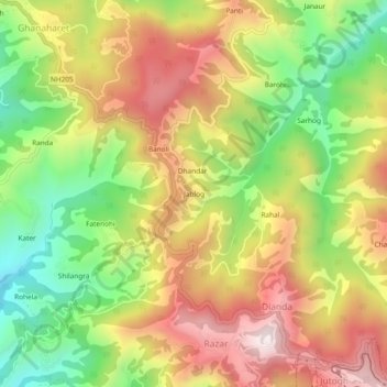Carte topographique Jablog, altitude, relief