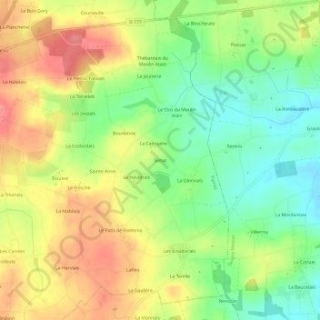 Carte topographique Senac, altitude, relief