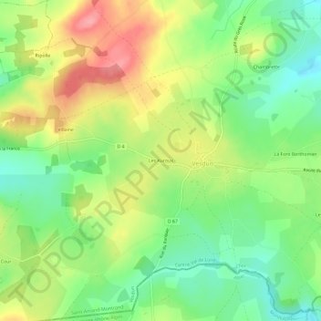 Carte topographique Les Auroux, altitude, relief