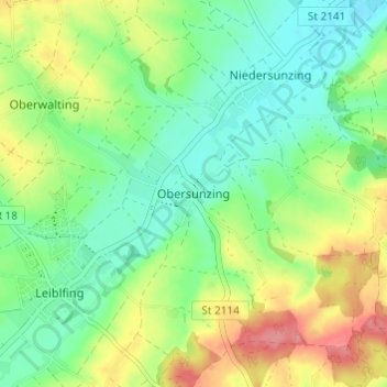 Carte topographique Obersunzing, altitude, relief