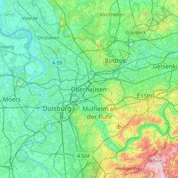 Carte topographique Oberhausen, altitude, relief