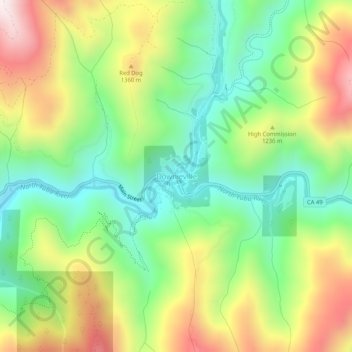 Carte topographique Downieville, altitude, relief