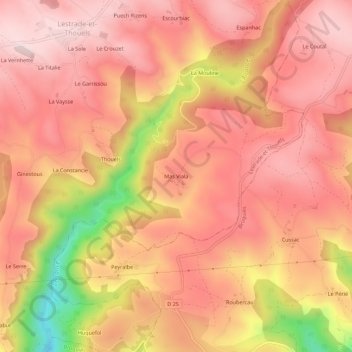 Carte topographique Mas Viala, altitude, relief