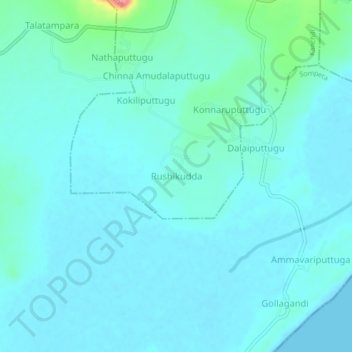 Carte topographique Rushikudda, altitude, relief
