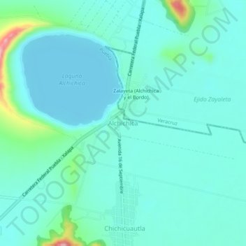 Carte topographique Alchichica, altitude, relief