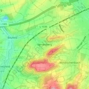Carte topographique Verrenberg, altitude, relief
