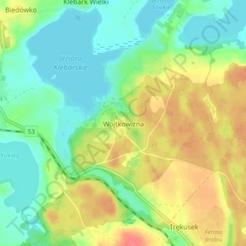 Carte topographique Wojtkowizna, altitude, relief