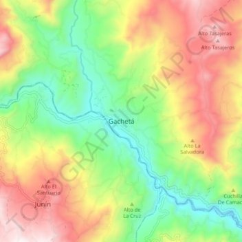 Carte topographique Gachetá, altitude, relief