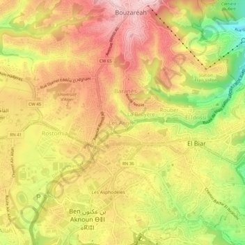 Carte topographique Les Angels, altitude, relief