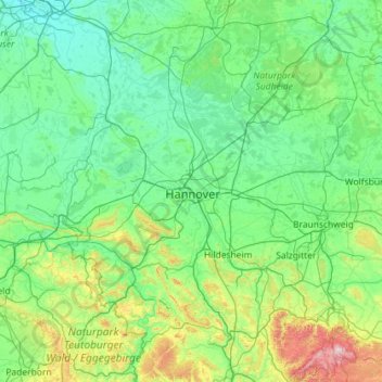 Carte topographique Region Hannover, altitude, relief