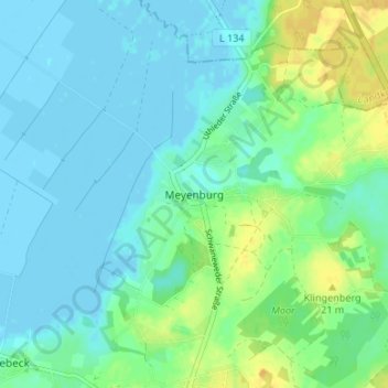 Carte topographique Meyenburg, altitude, relief