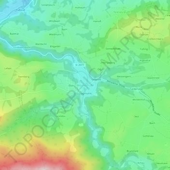 Carte topographique Wörnsmühl, altitude, relief