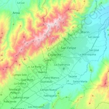 Carte topographique Cocorote, altitude, relief