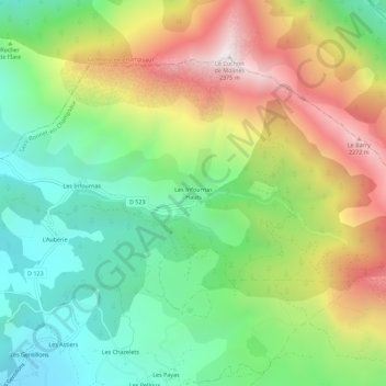 Carte topographique Les Infournas Hauts, altitude, relief