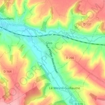 Carte topographique Clos des Pommiers, altitude, relief