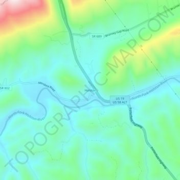 Carte topographique Holston, altitude, relief