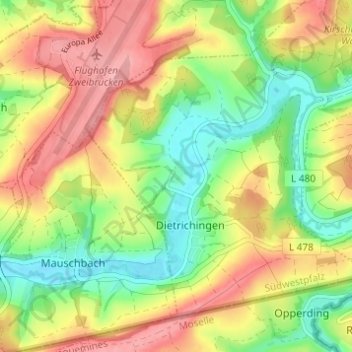 Carte topographique Monbijou, altitude, relief