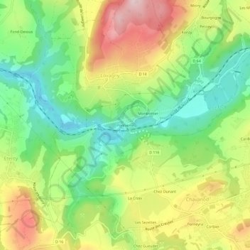 Carte topographique Pontverre, altitude, relief