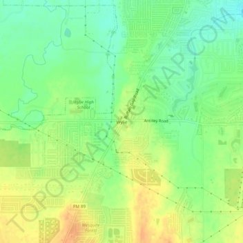 Carte topographique Wylie, altitude, relief