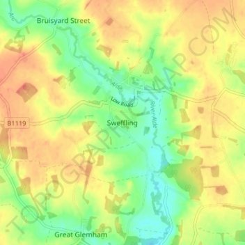 Carte topographique Sweffling, altitude, relief