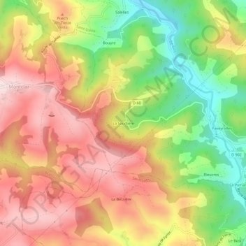 Carte topographique La Sauclière, altitude, relief