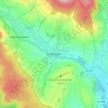 Carte topographique Sohlingen, altitude, relief