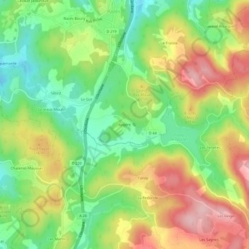 Carte topographique Augère, altitude, relief
