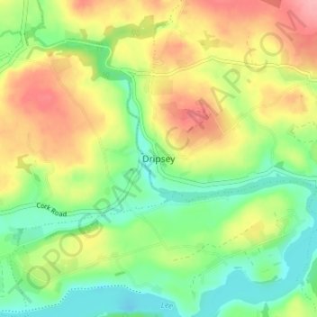Carte topographique Dripsey, altitude, relief