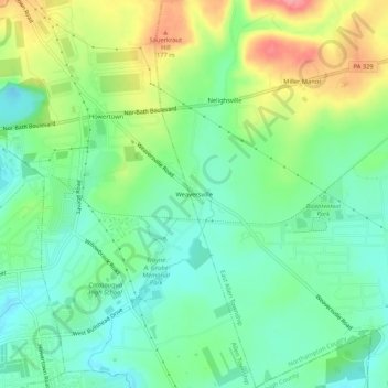 Carte topographique Weaversville, altitude, relief