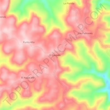 Carte topographique El Carmen, altitude, relief