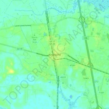 Carte topographique Kingsland, altitude, relief