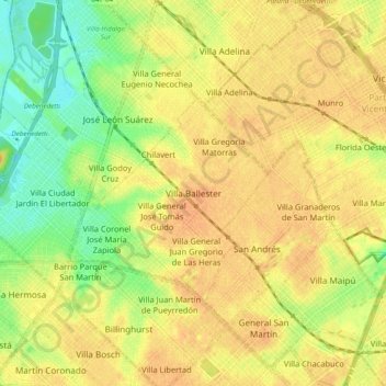 Carte topographique Villa Ballester, altitude, relief