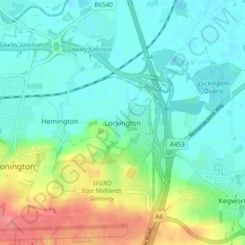 Carte topographique Lockington, altitude, relief