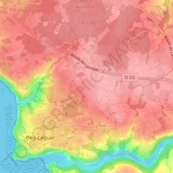 Carte topographique Le Minihy, altitude, relief