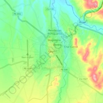 Carte topographique Yauri, altitude, relief