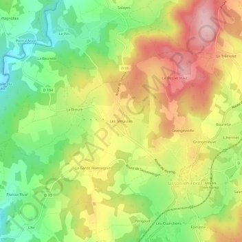 Carte topographique Les Terrasses, altitude, relief