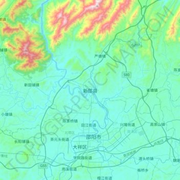 Carte topographique 新邵县, altitude, relief