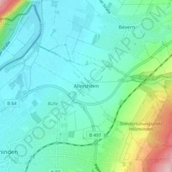 Carte topographique Allersheim, altitude, relief