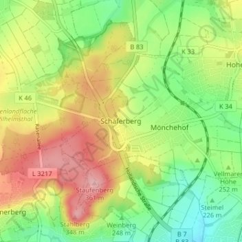 Carte topographique Schäferberg, altitude, relief