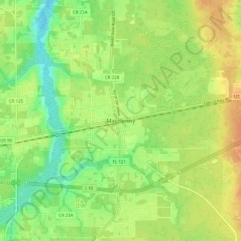 Carte topographique Macclenny, altitude, relief