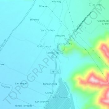 Carte topographique Pampa de La Isla, altitude, relief