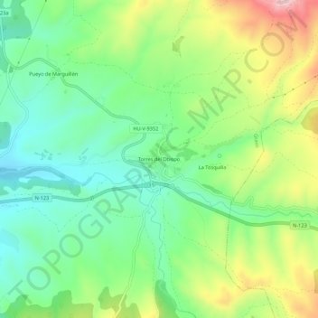 Carte topographique Torres del Obispo, altitude, relief