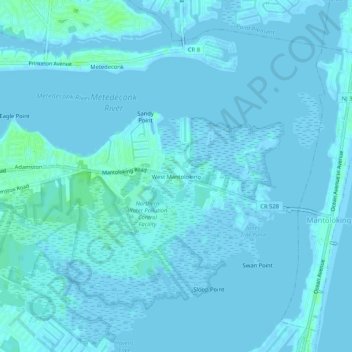 Carte topographique West Mantoloking, altitude, relief