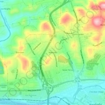 Carte topographique Midfields, altitude, relief