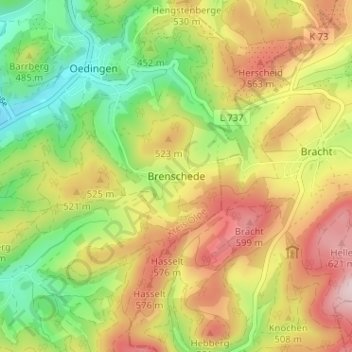 Carte topographique Brenschede, altitude, relief