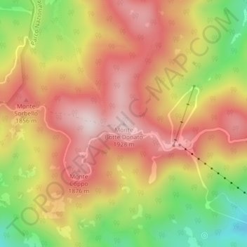 Carte topographique Monte Botte Donato, altitude, relief